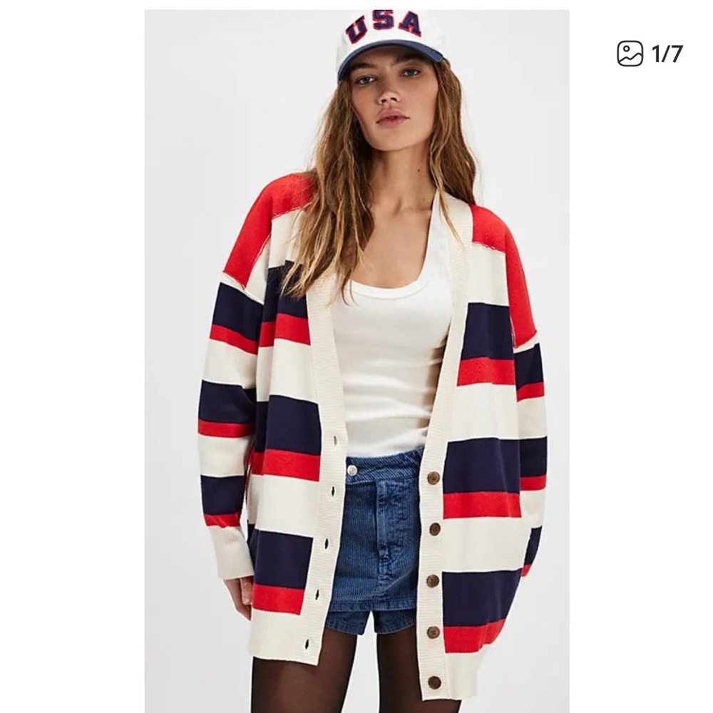 NWOT Free People Americana Combo League Of Her Own Striped Cardigan